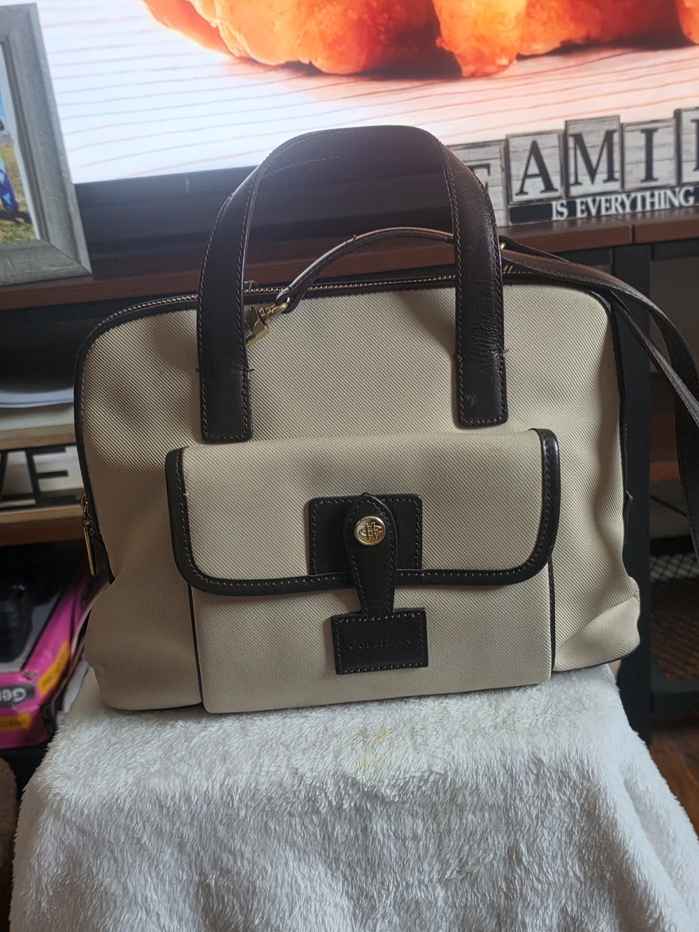 Vintage Cole Haan Beige and Brown Shoulder Bag
